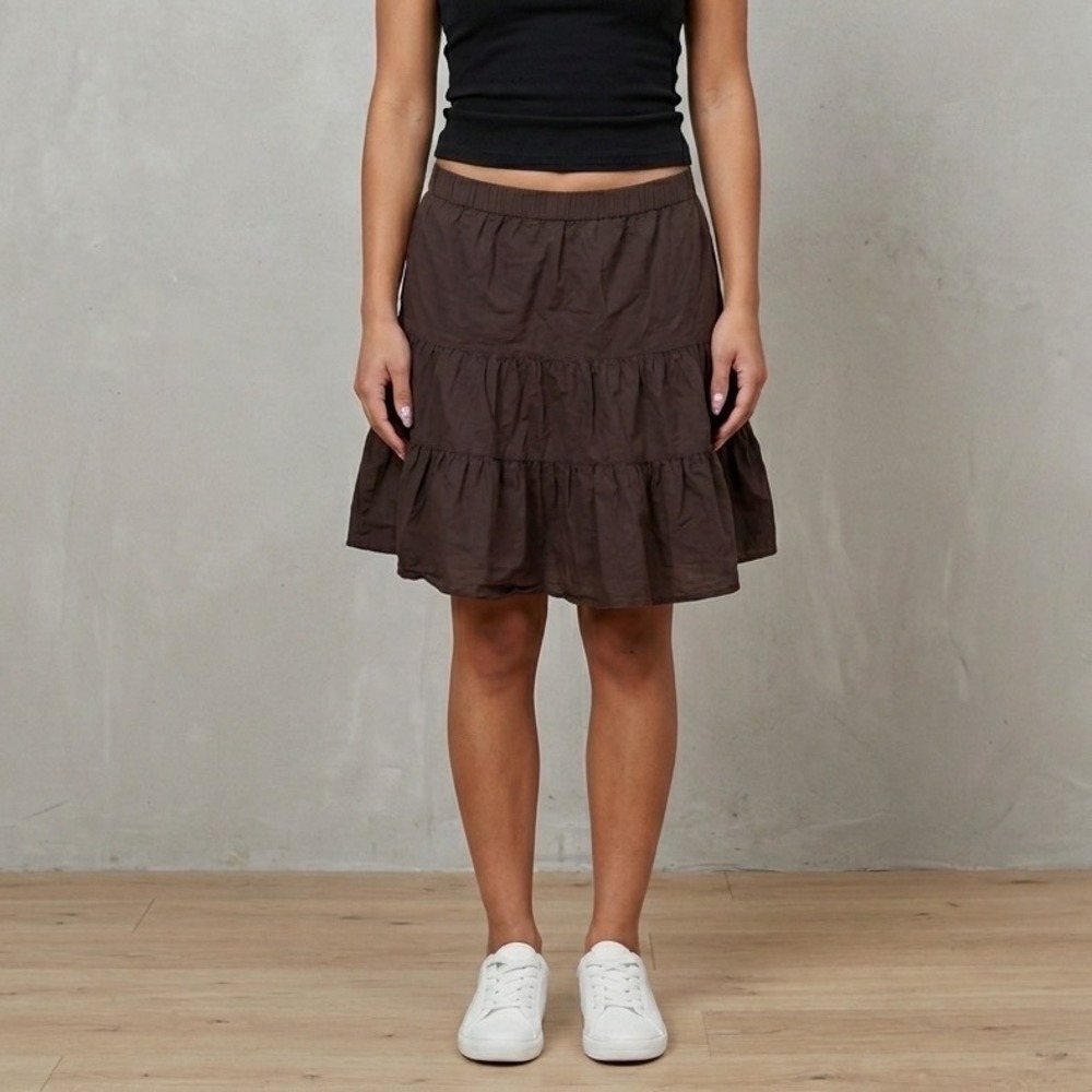 Vintage Mossimo Chocolate Brown Cotton Ruffle Tiered Mini Skirt Fairy Boho Y2K M